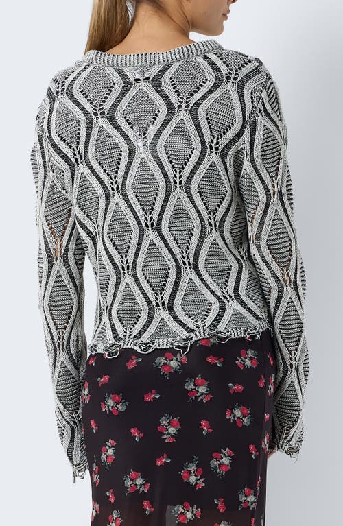 Noisy May Logan Plaited Open Stitch Sweater In Eggnog Detail Black