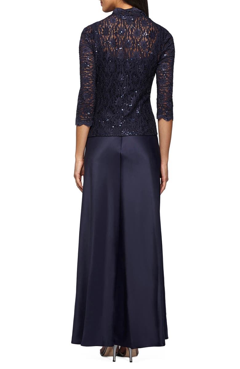 Alex Evenings Sequin Lace & Satin Gown with Jacket, Alternate, color, Midnight