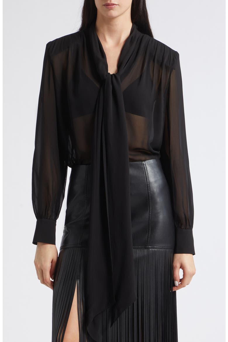 Kaila Tie Neck Chiffon Top, Main, color, JET