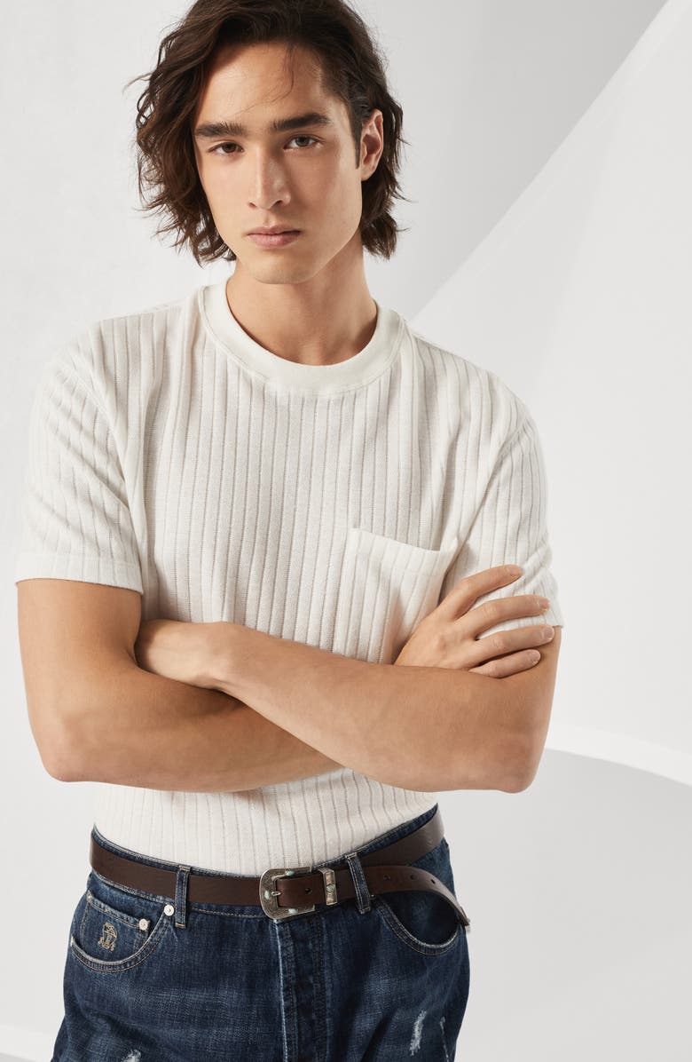 Brunello Cucinelli Ribbed jersey T-shirt, Alternate, color, 