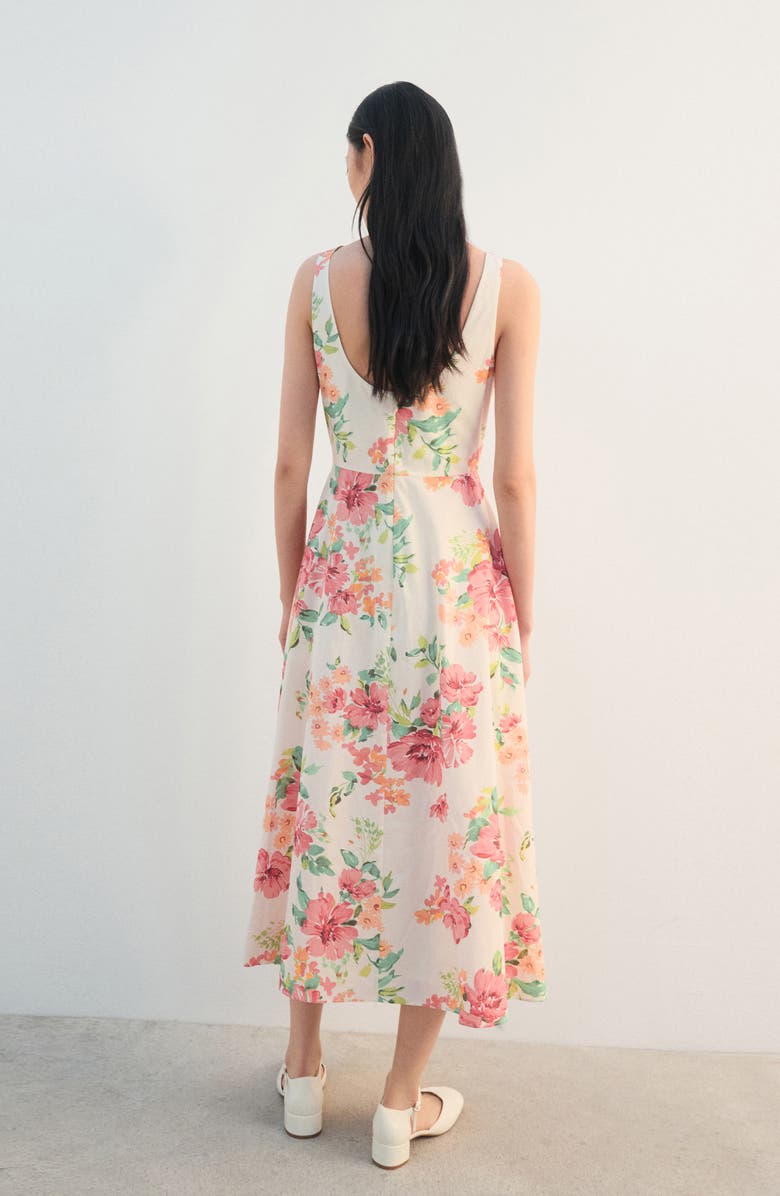 MANGO Floral Sleeveless Cotton Midi Dress, Alternate, color, 