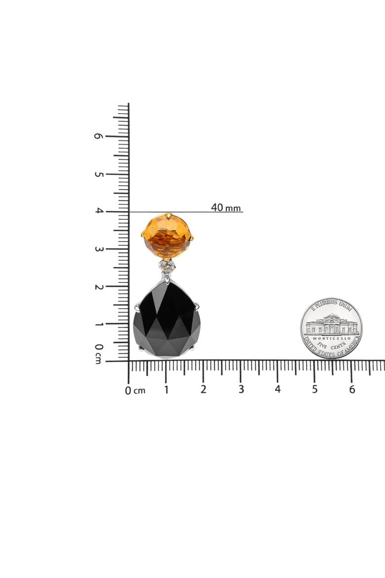 18K Gold 1/5 Ct Diamond with Citrine & Pear Cut Black Onyx Gemstone Dangle Earring, Alternate, color, Yellow