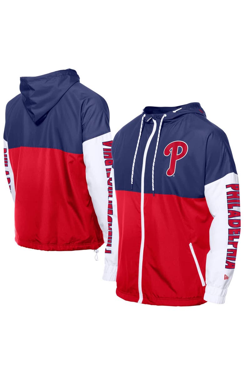 New Era Men's New Era Red/Royal Philadelphia Phillies Color Block Full-Zip Hoodie Windbreaker, Alternate, color, Red