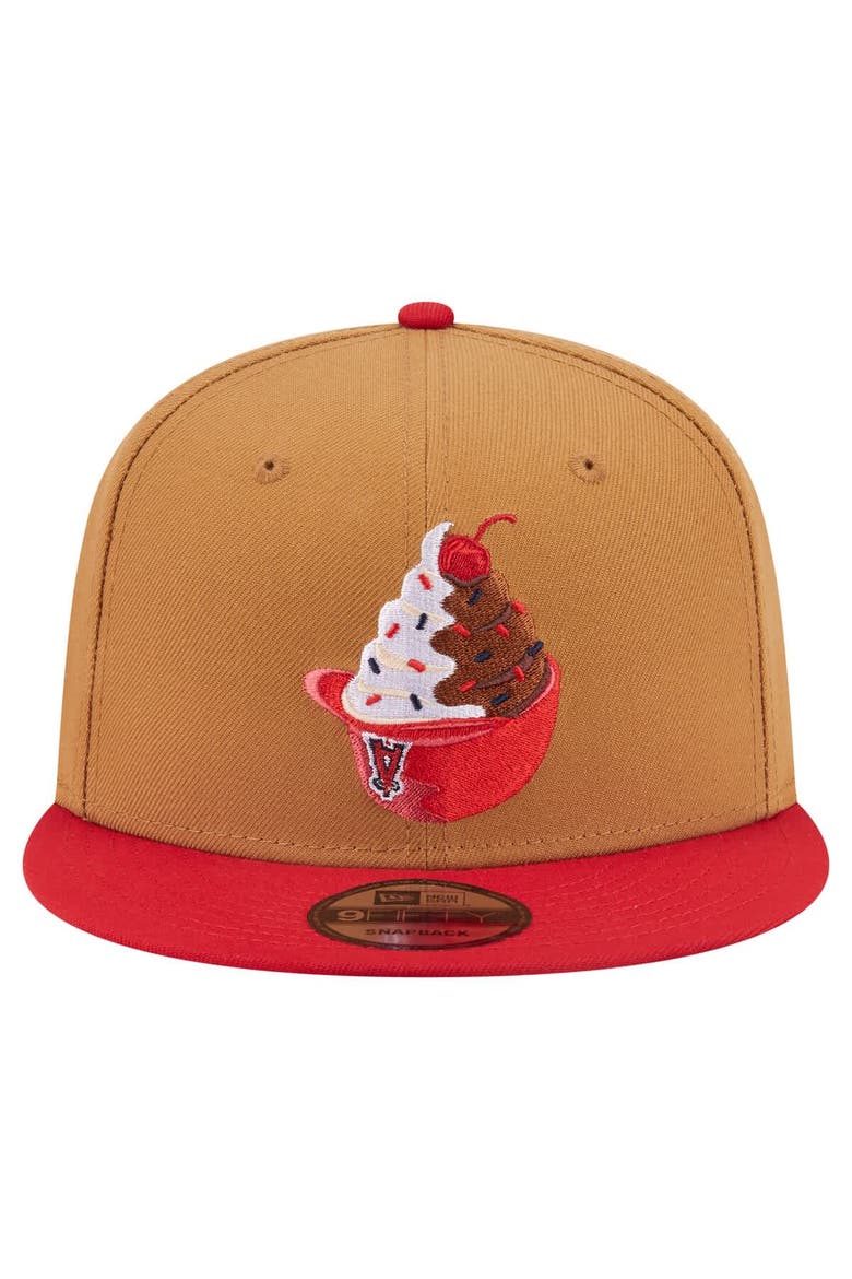 Men's New Era Khaki/Red Los Angeles Angels Ice Cream 9FIFTY Snapback Hat, Alternate, color, Khaki
