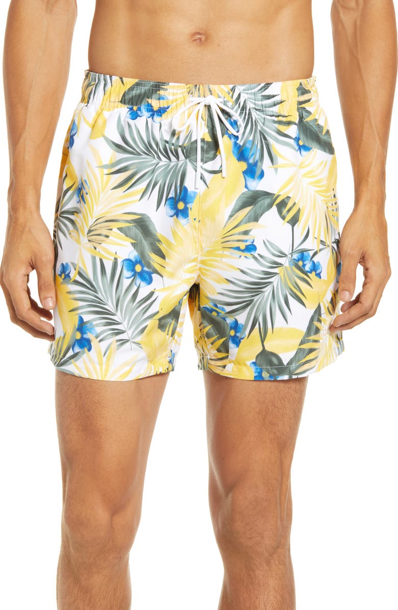 BOSS Floral Recycled Polyester Swim Trunks, Main, color, 