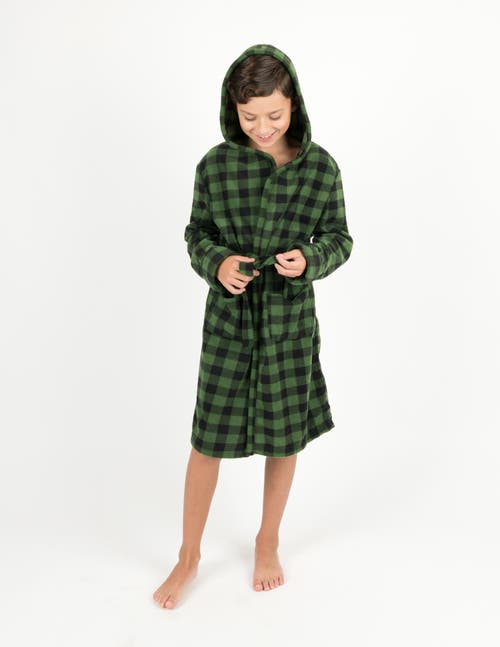 Leveret Kids Printed Fleece Hooded Robe In Green