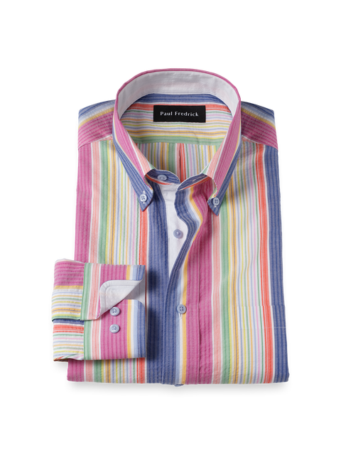 Cotton Buttondown Collar Poplin Slim Contrast Trim Button Cuff Long Sleeve Shirt