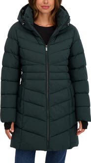 Sebby Water Resistant Hooded Long Puffer Jacket