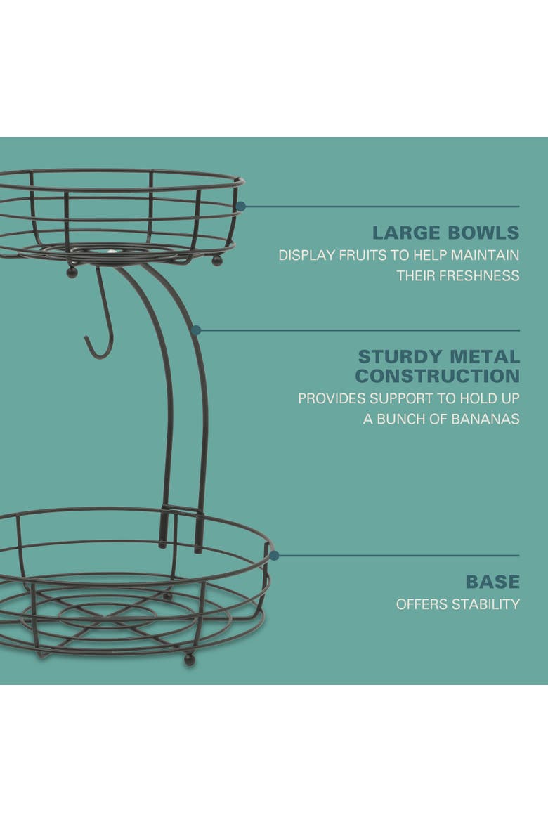 Harvest Season Two-Tier Metal Fruit Basket with Banana Hanger, Alternate, color, Black - 2 Tier