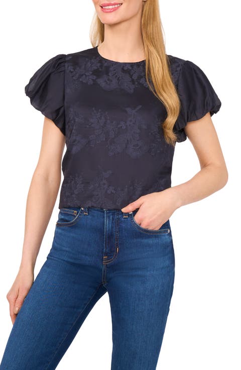 トップス WOODBLOCKxOVERWHELM OPENCOLLARSHIRT XXL CeCe Floral Jacquard Puff Sleeve Top | Nordstromrack