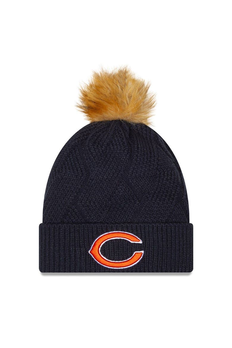 Women's New Era Navy Chicago Bears Snowy Cuffed Knit Hat with Pom, Main, color, Navy