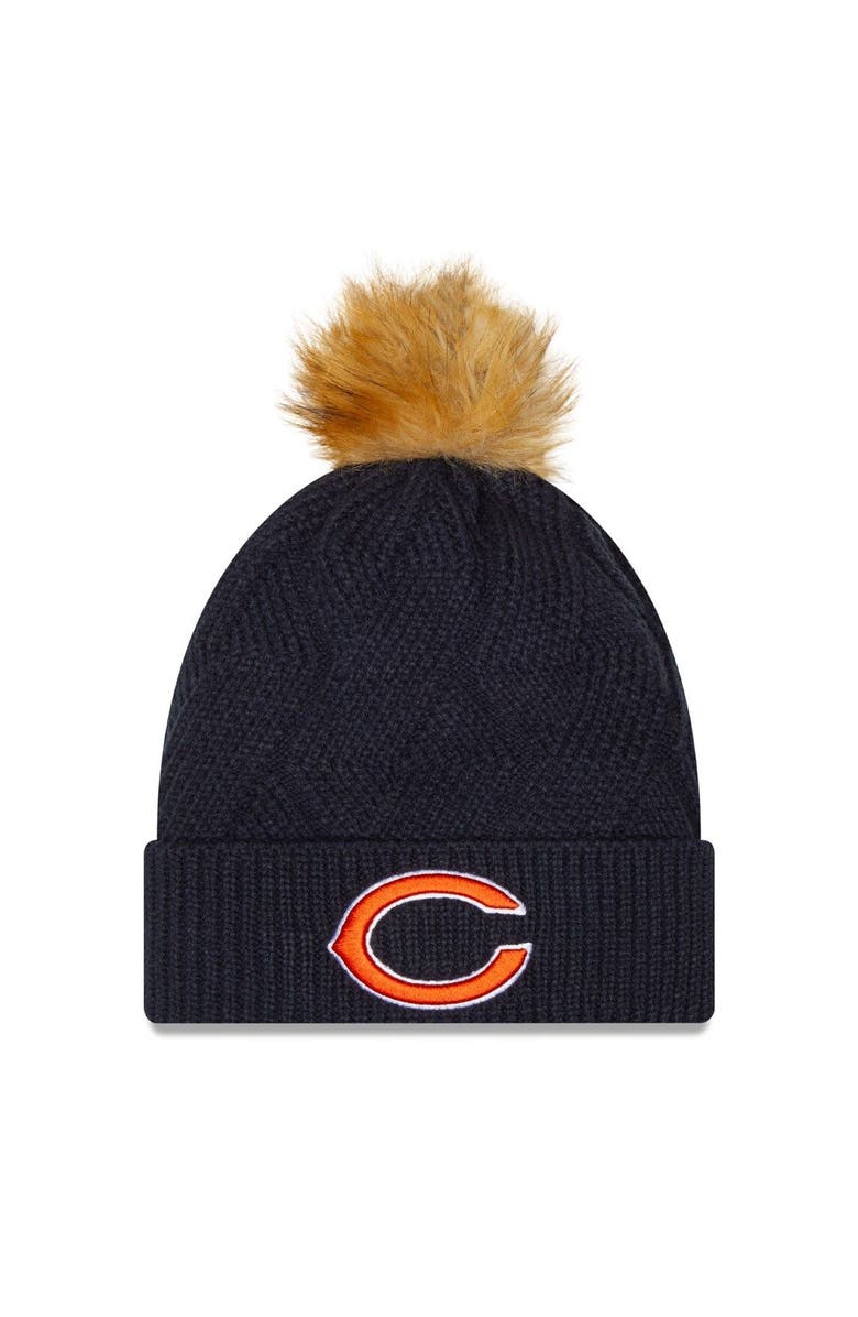 New Era Women's New Era Navy Chicago Bears Snowy Cuffed Knit Hat with Pom, Main, color, 