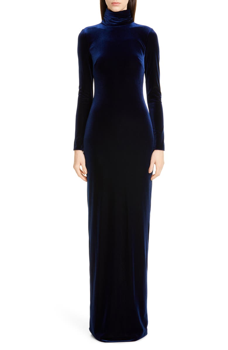 Badgley Mischka Collection Badgley Mischka Long Sleeve Velvet Gown, Main, color, 