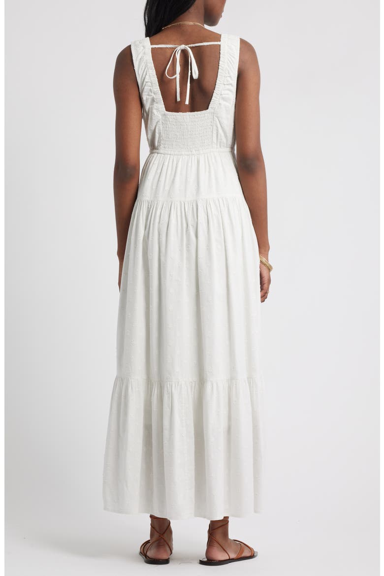 Shirred Cotton Blend Jacquard Sundress, Alternate, color, WHITE BLANC