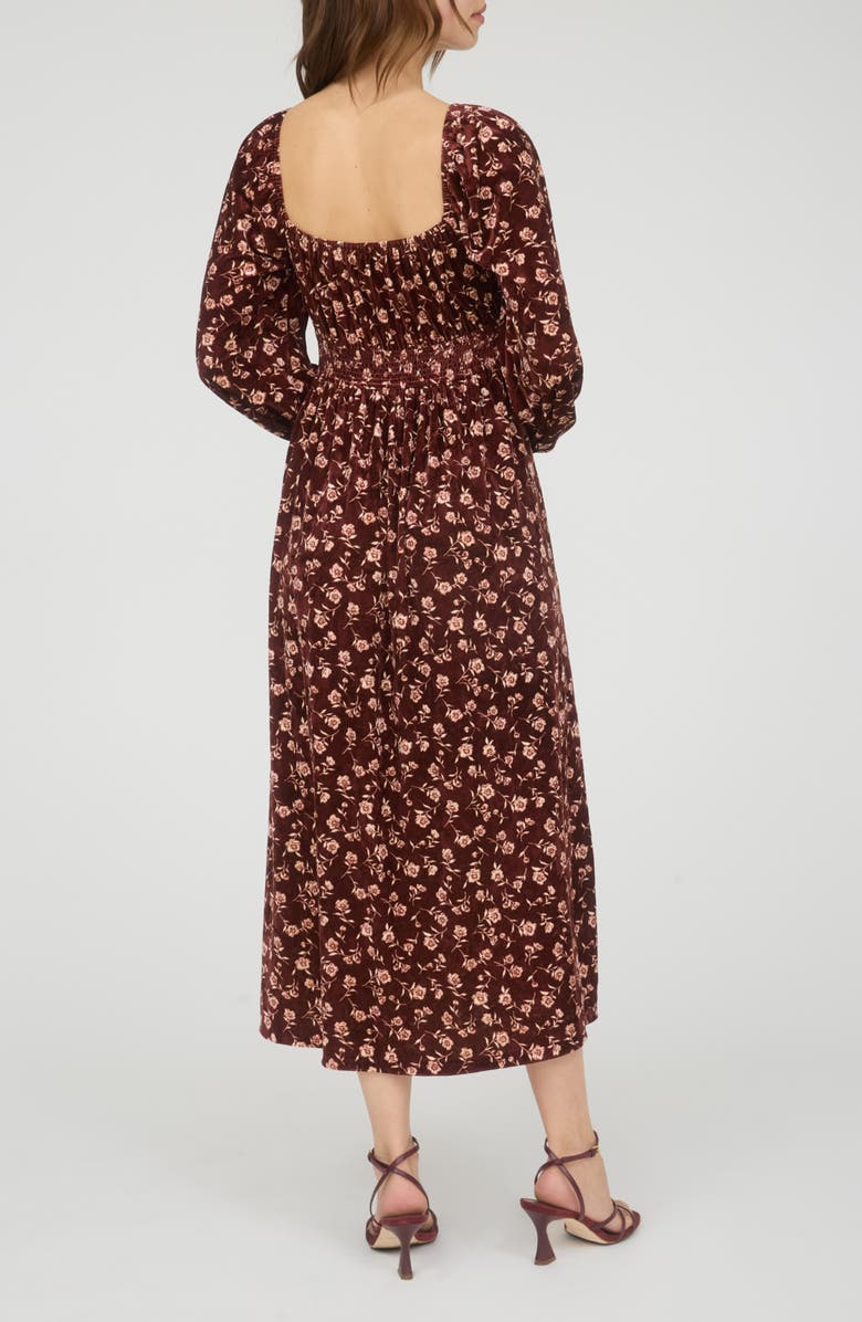 AUGUST SKY Floral Long Sleeve Velvet Maxi Dress, Alternate, color, Burgundy Multi