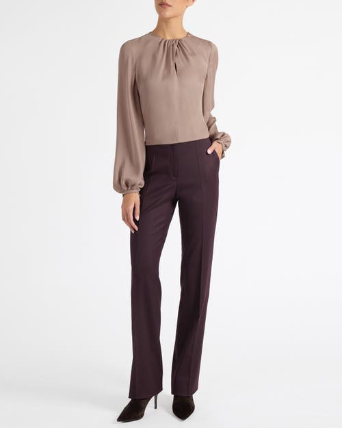 Santorelli Elena Long Sleeve Twist Neckline Blouse In Neutral
