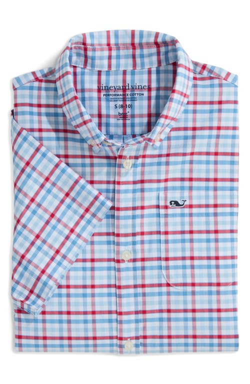 Vineyard Vines Kids' Plaid Brrrº Short Sleeve Button-down Shirt In Blue