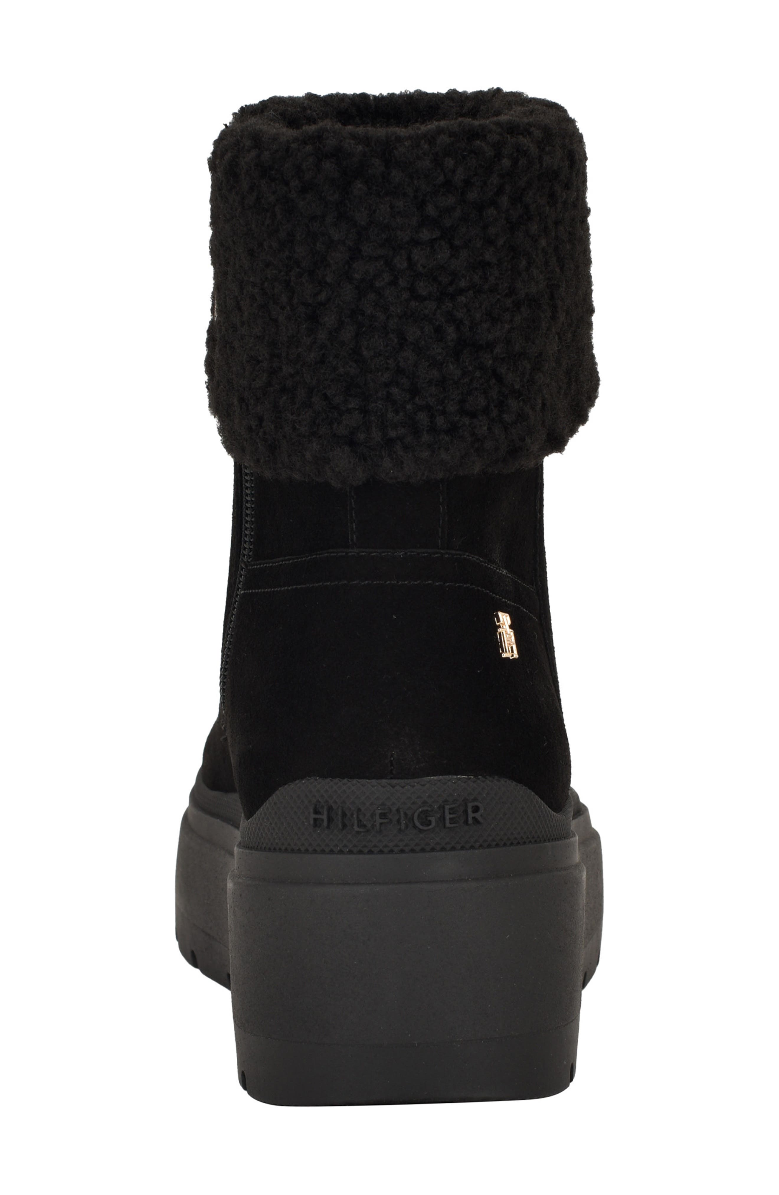 Tommy Hilfiger Peleiz Faux Shearling Cuff Platform Bootie, Alternate, color, Black Suede Shearling
