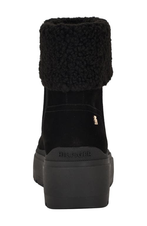 Tommy Hilfiger Peleiz Faux Shearling Cuff Platform Bootie In Black
