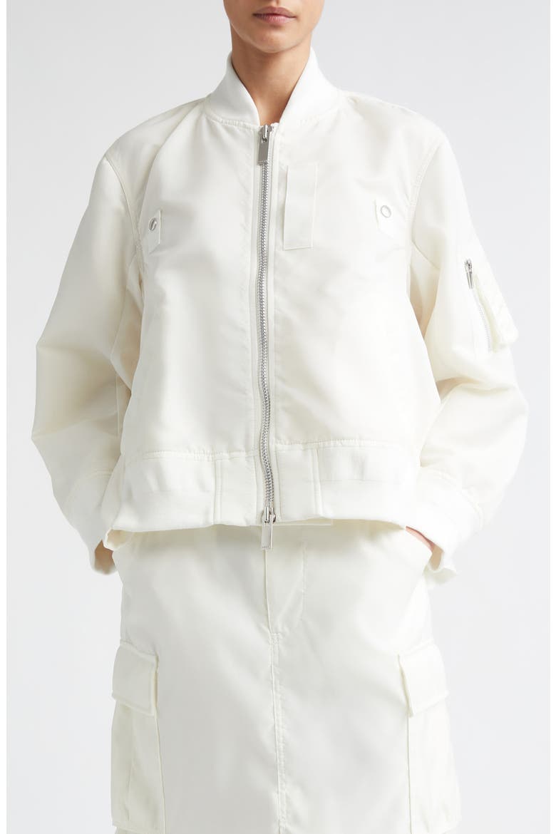 Mixed Media Nylon Twill & Wool Bomber Jacket, Main, color, OFF WHITE