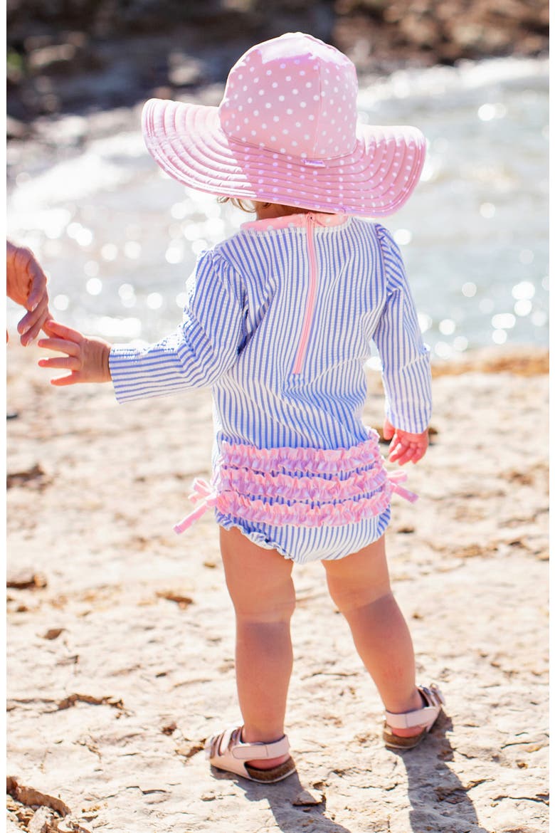 Seersucker One-Piece Rashguard Swimsuit & Hat Set, Alternate, color, BLUE