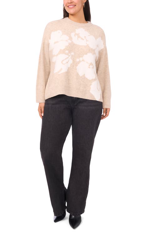 Vince Camuto Plus Size Flower Motif Crewneck Sweater In Neutral