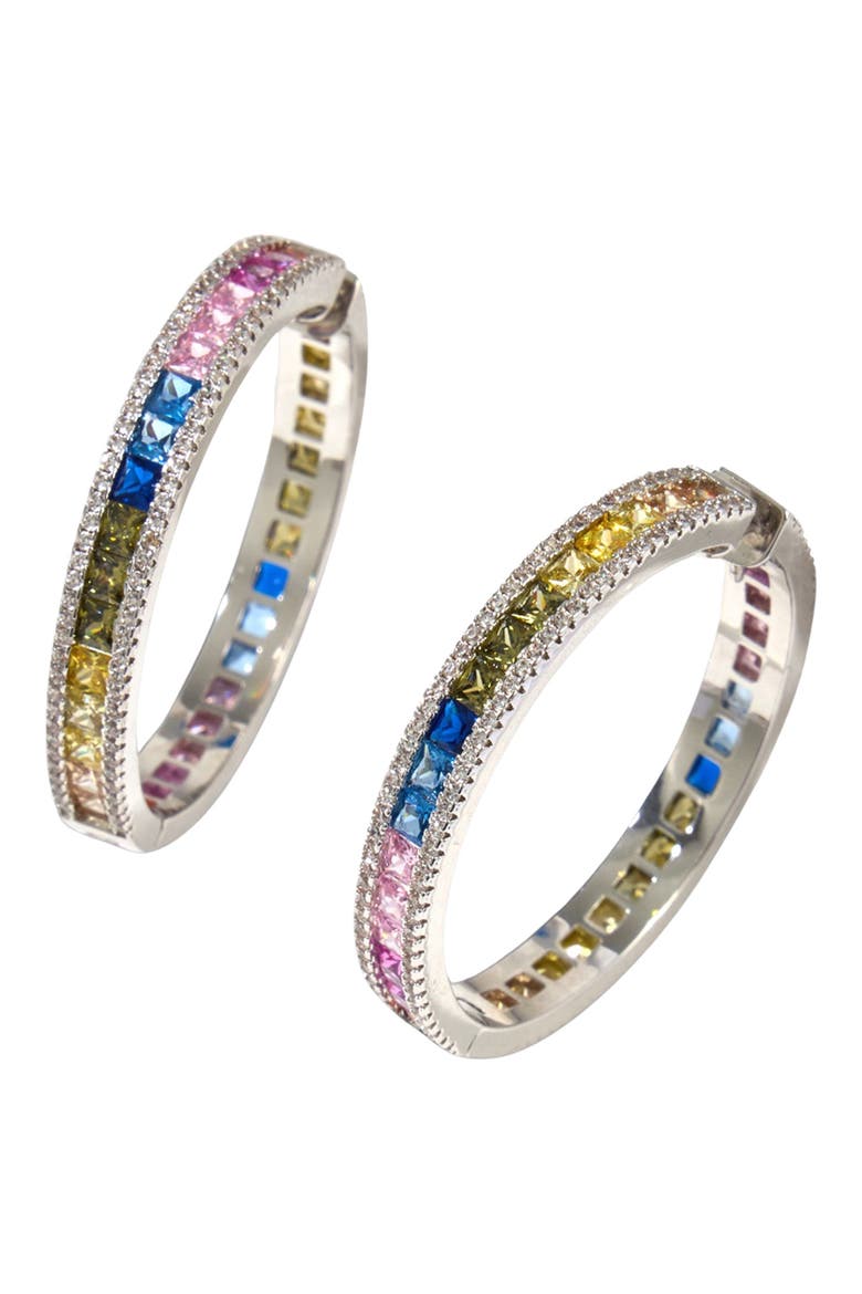 Rainbow Crystal Hoop Earrings, Alternate, color, SILVER