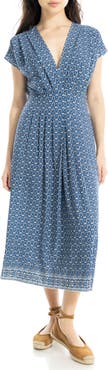 MAX STUDIO Surplice Neck Pleated Midi Dress