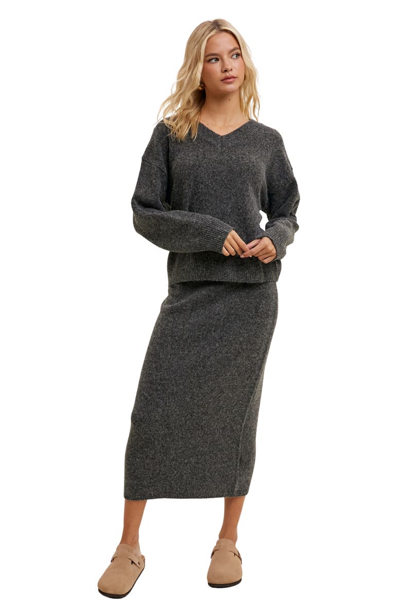 WISHLIST Brushed Knit Sweater Midi Skirt, Alternate, color, Charcoal
