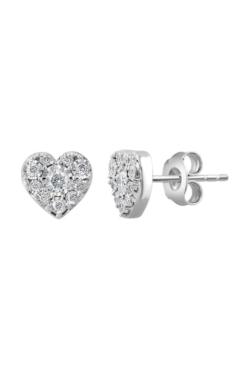 Sterling Silver Diamond Heart Stud Earrings, Alternate, color, SILVER