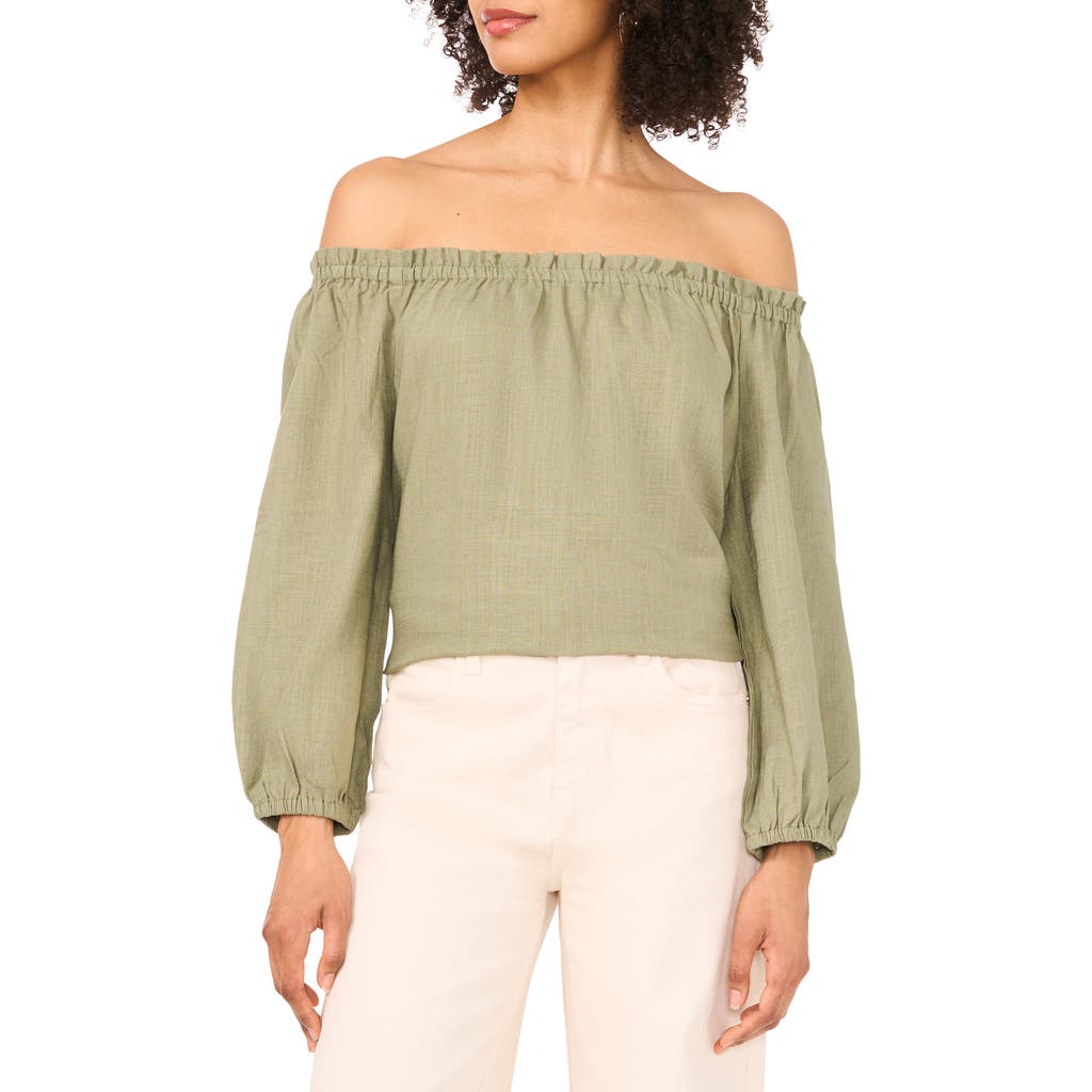 Shop Vince Camuto Off The Shoulder Puff Sleeve Top In Olive