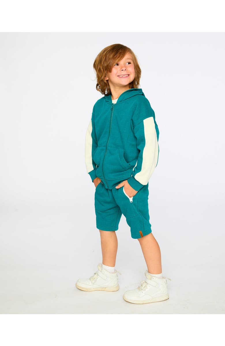 Deux par Deux Hooded Long Sleeve French Terry Cardigan, Alternate, color, Dark Turquoise