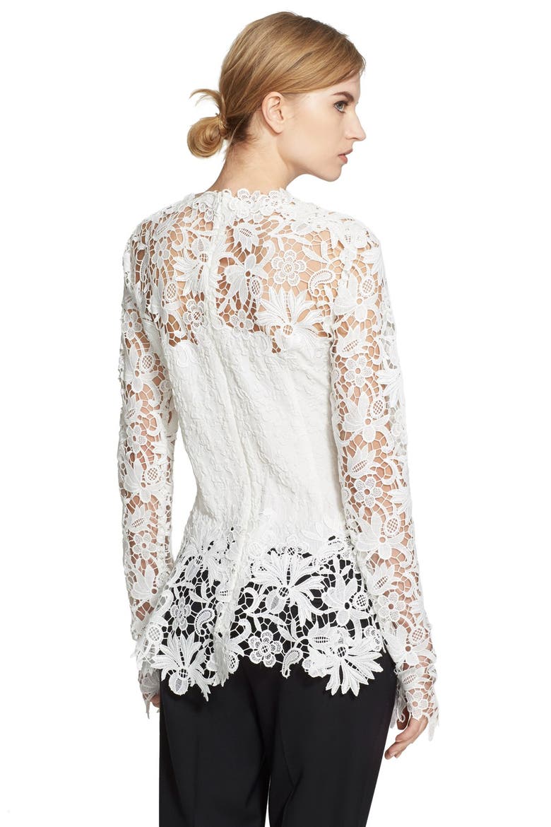 Floral Lace & Cloqué Blouse, Alternate, color, WHITE