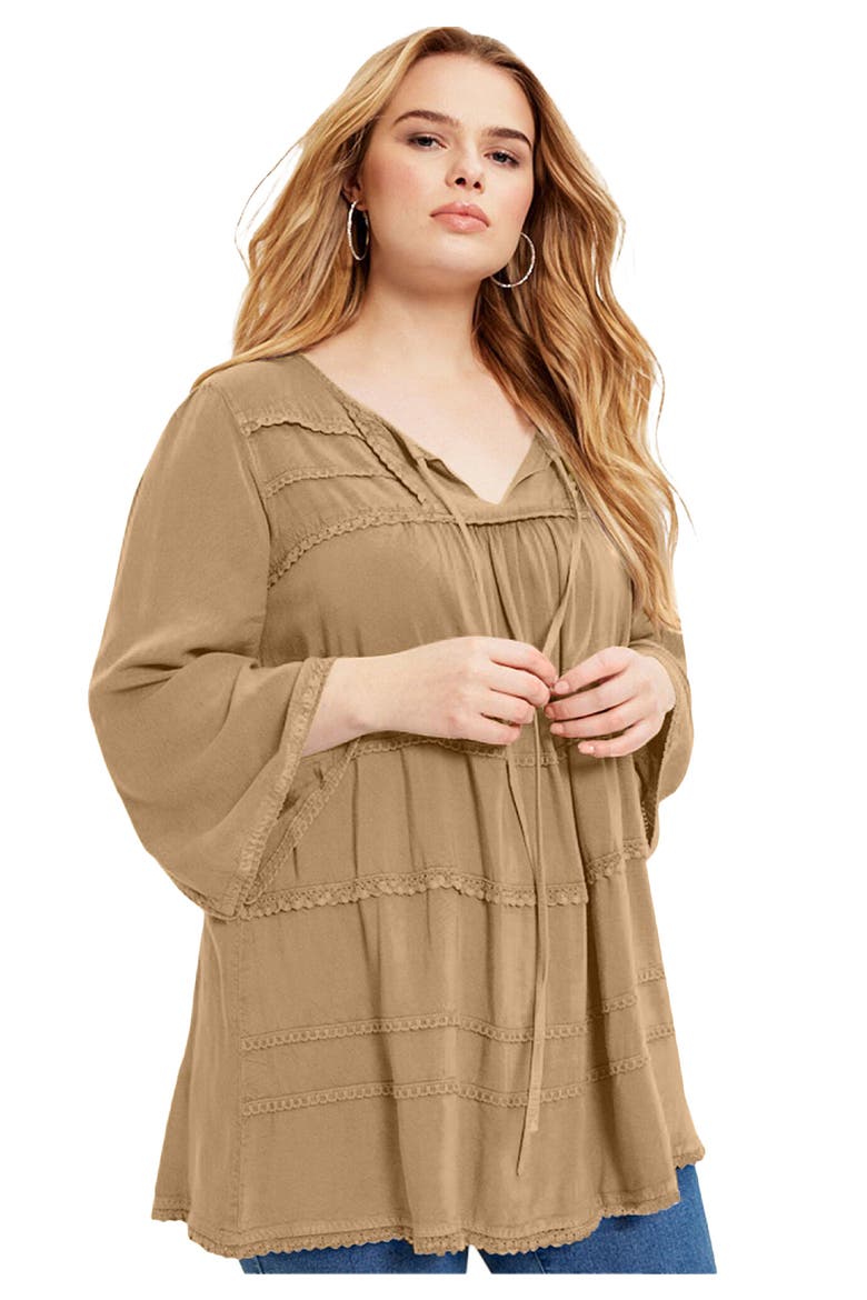 Acid Wash Peasant Blouse, Main, color, SOFT CAMEL