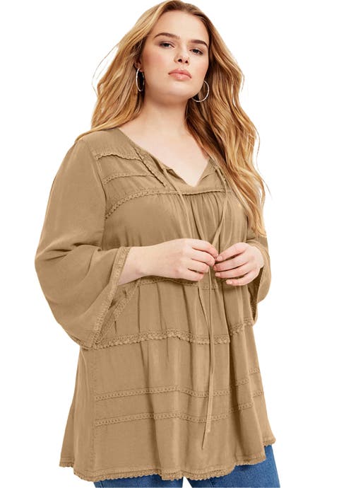 Acid Wash Peasant Blouse (Plus)