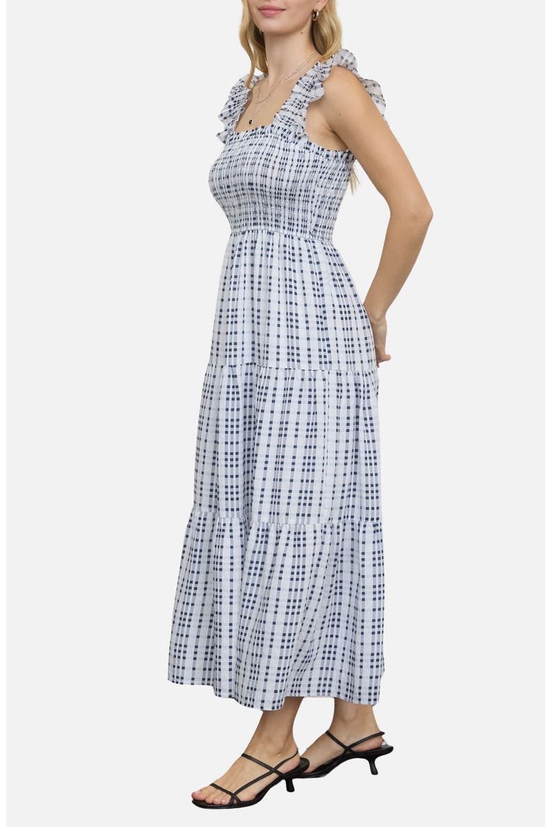 Plaid Ruffle Smocked Fit & Flare Midi Dress, Alternate, color, NAVY