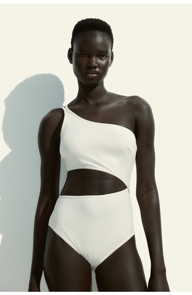 H&M Padded-cup Cut-out Swimsuit, Alternate, color, White
