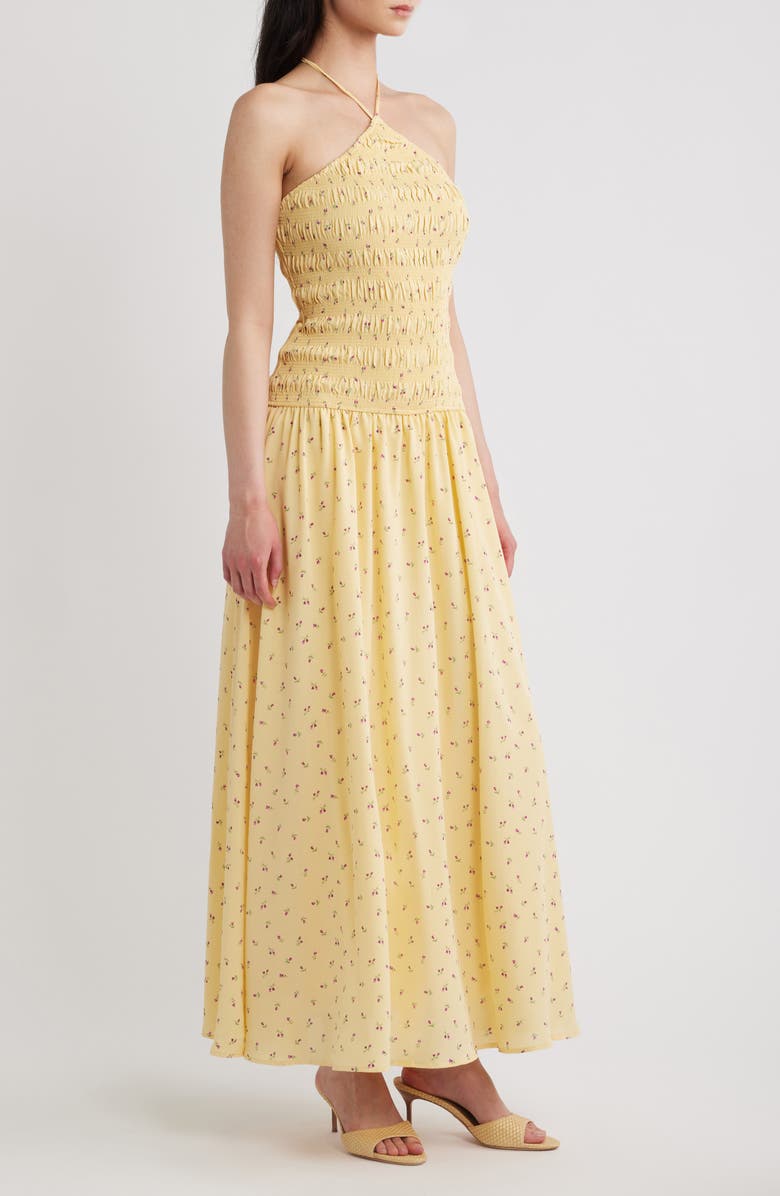 Petal & Pup Aradia Ditsy Floral Shirred Halter Midi Dress, Alternate, color,