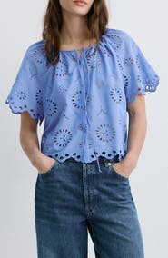 MANGO Openwork Embroidered Cotton Button-Up Top