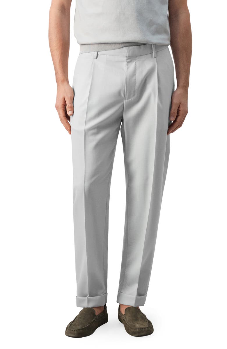 MANGO Pleated Wool Wide Leg Pants, Main, color, Light Heather Grey