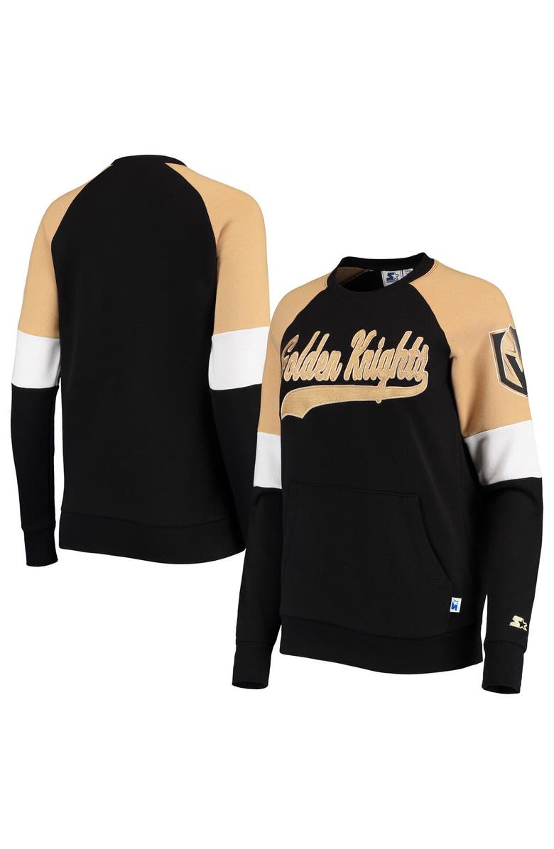 STARTER Women's Starter Black/Gold Vegas Golden Knights Playmaker Raglan Pullover Sweatshirt, Alternate, color, 