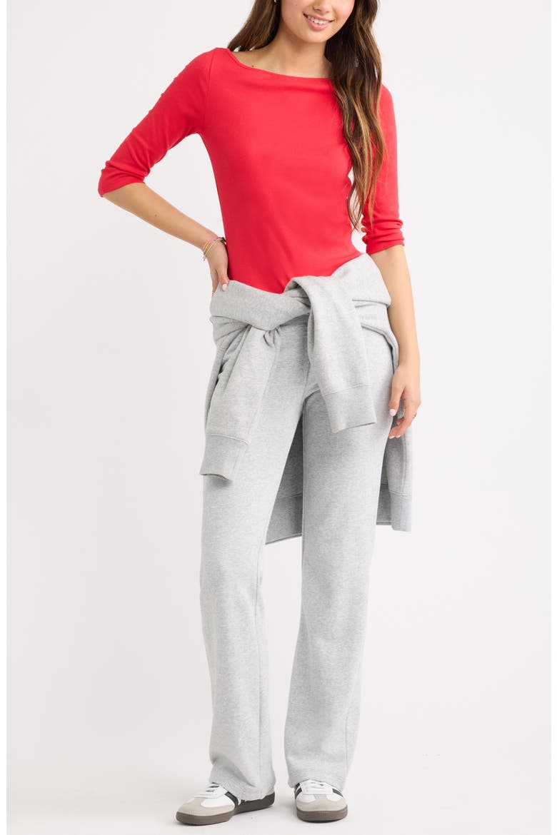 Boat Neck Three-Quarter Sleeve Top, Alternate, color, RED FESTIVE
