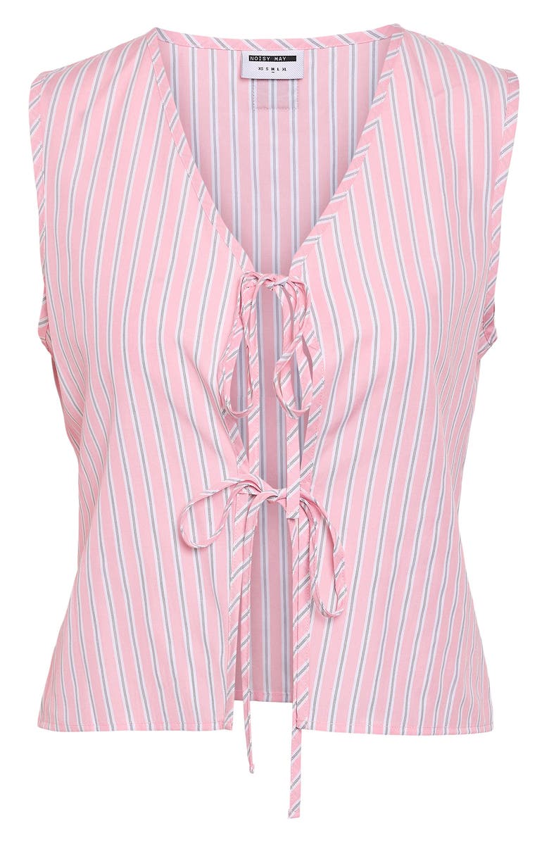 Noisy may Frida Tie Front Crop Vest, Alternate, color, Bonbon Stripes White