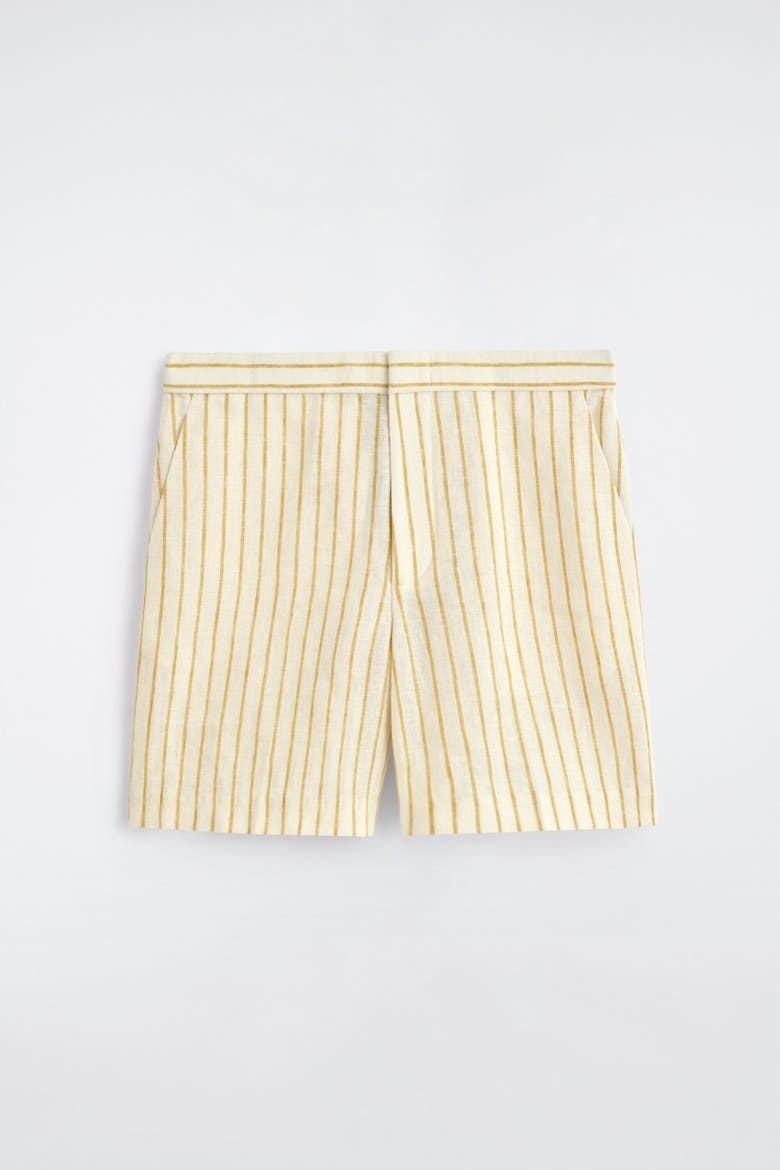 Tailored Linen Shorts, Alternate, color, YELLOW / STRIPED
