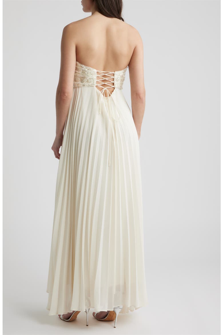 Sabrina Embellished & Pleated Strapless Gown, Alternate, color, CREAM