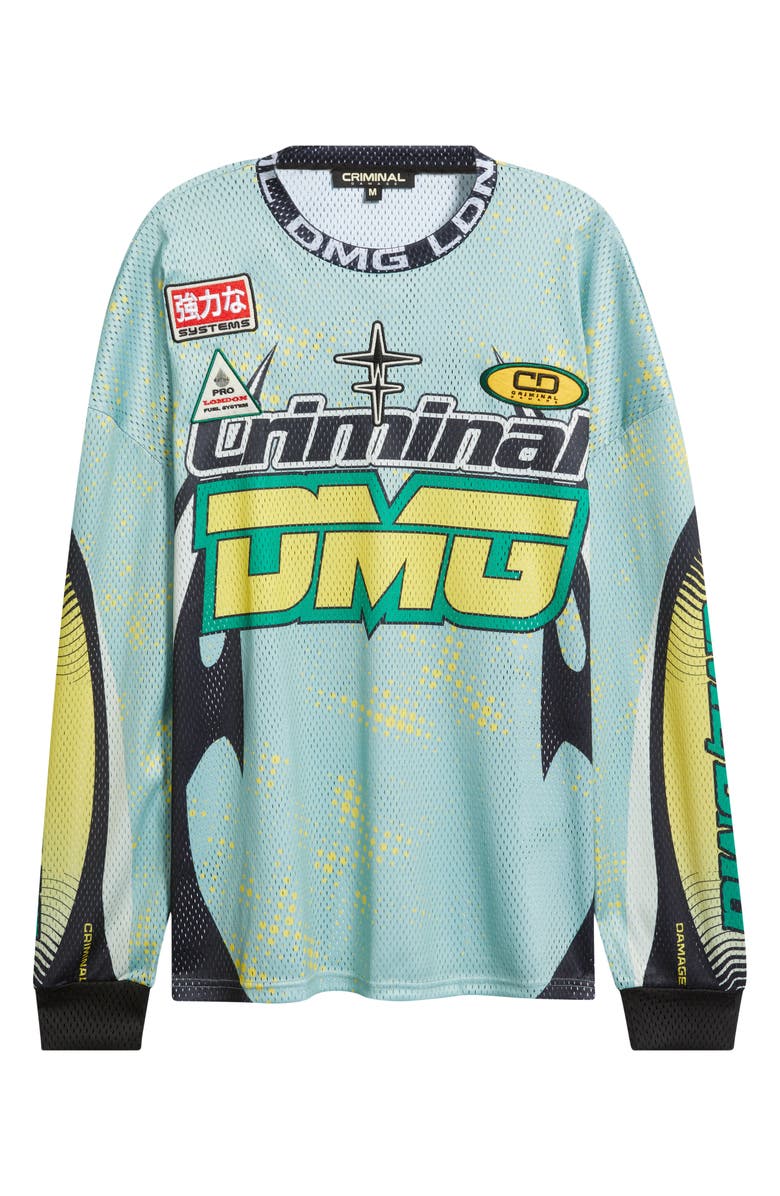 CRIMINAL DAMAGE Soccer Mesh Graphic Jersey, Main, color, Mint/ Black/ Yellow