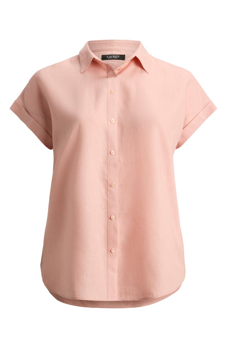 Lauren Ralph Lauren Broono Short Sleeve Linen Button-Up Shirt, Alternate, color, Pink Rhodonite