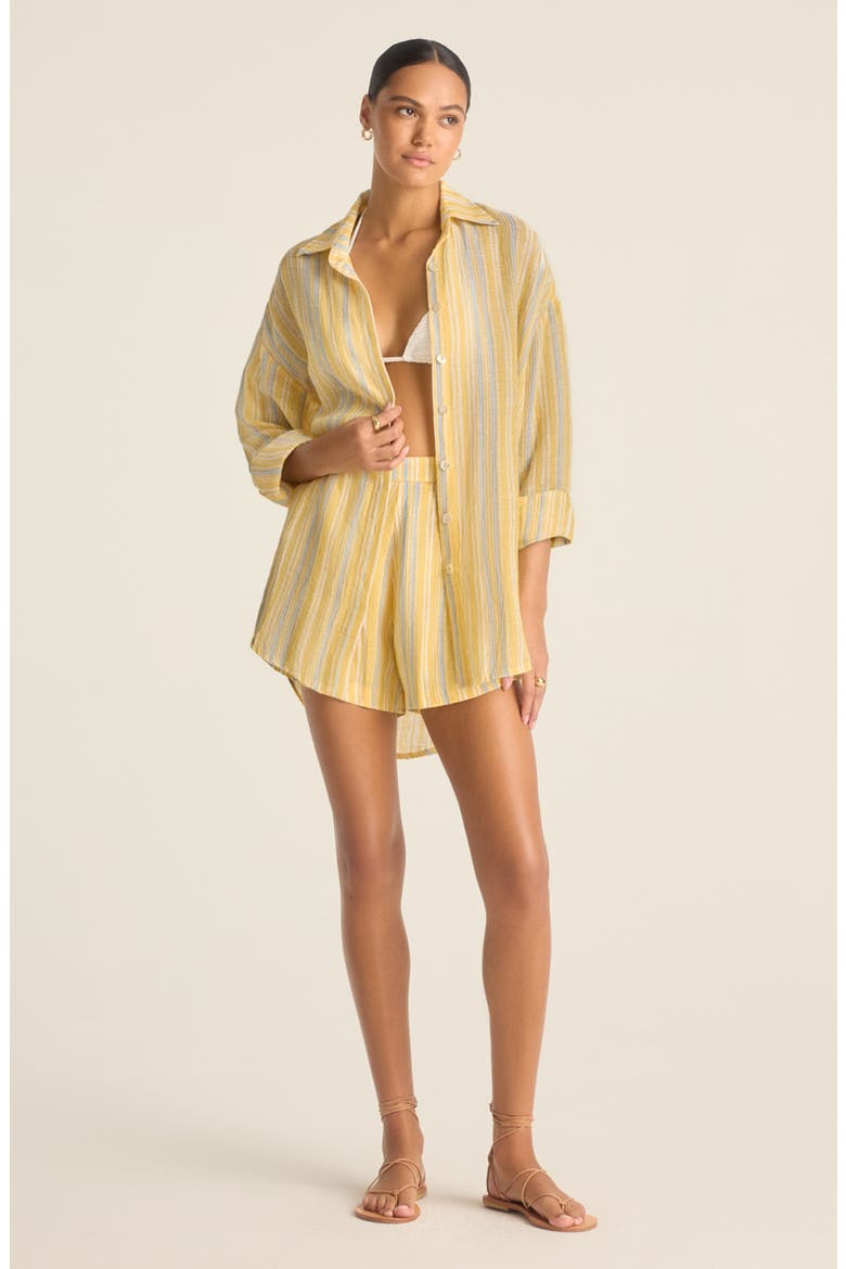 Getaway Stripe Linen Cover-Up Shorts, Alternate, color, SUNNY SKIES