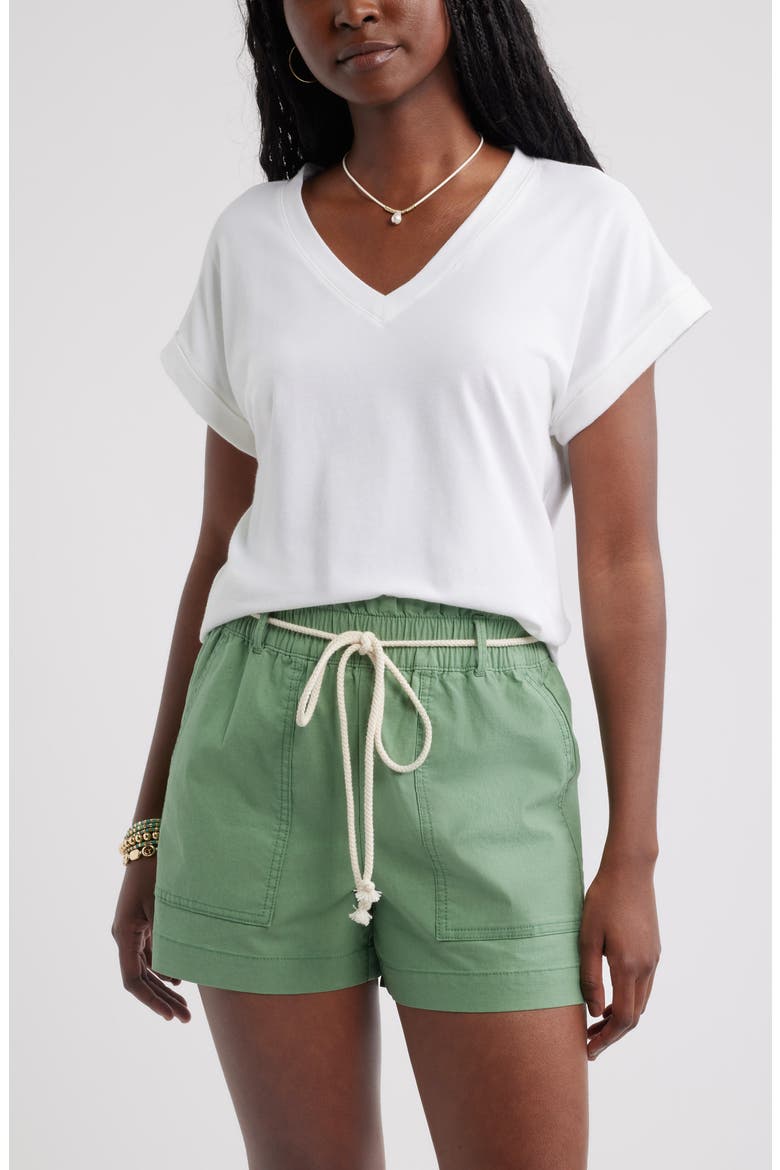 Roll Cuff V-Neck T-Shirt, Main, color, WHITE