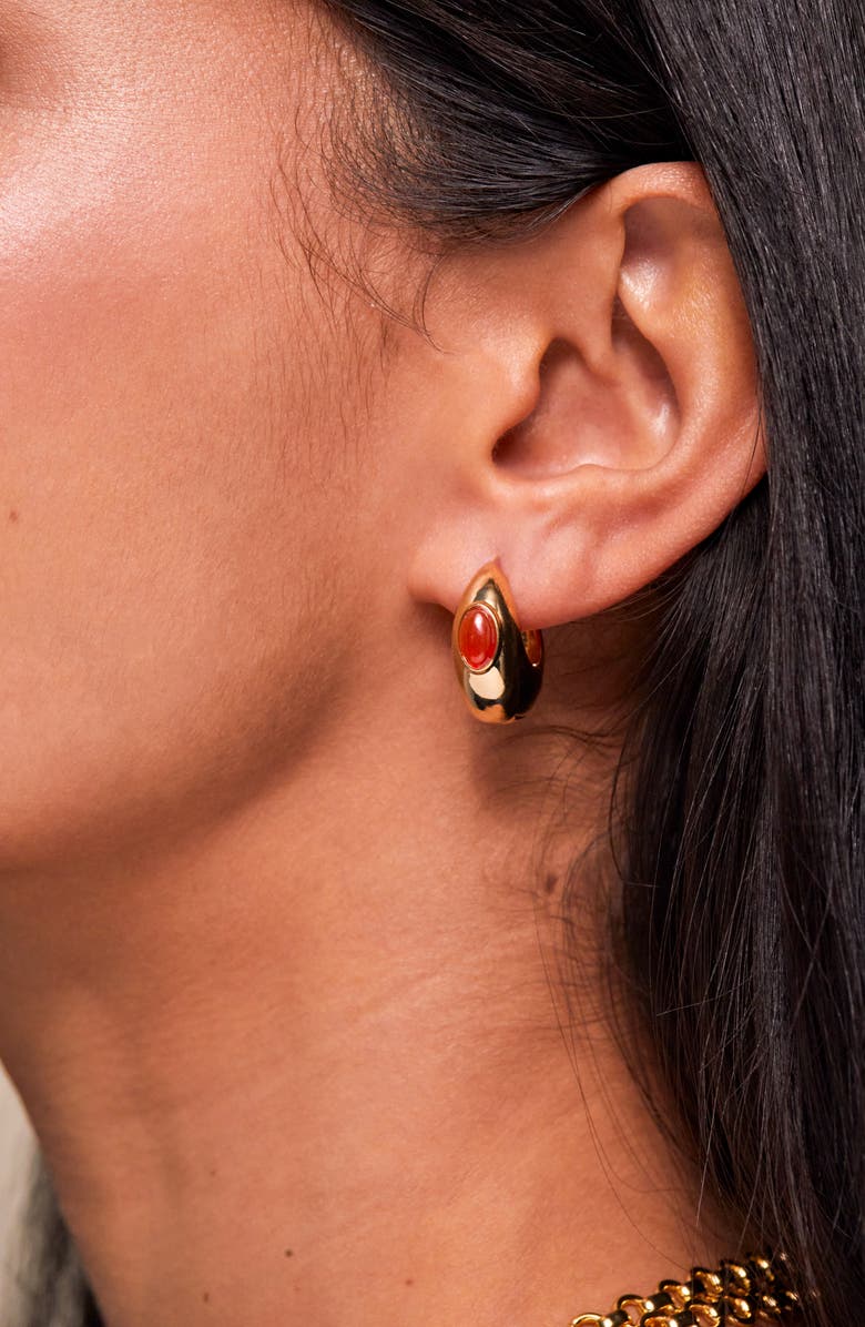 Estella Bartlett Chunky Red Agate Hoop Earrings, Alternate, color, Gold And Orange